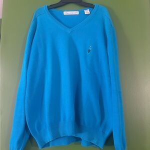 John Ashford Men's V-Neck Sweater in Bright Teal Blue